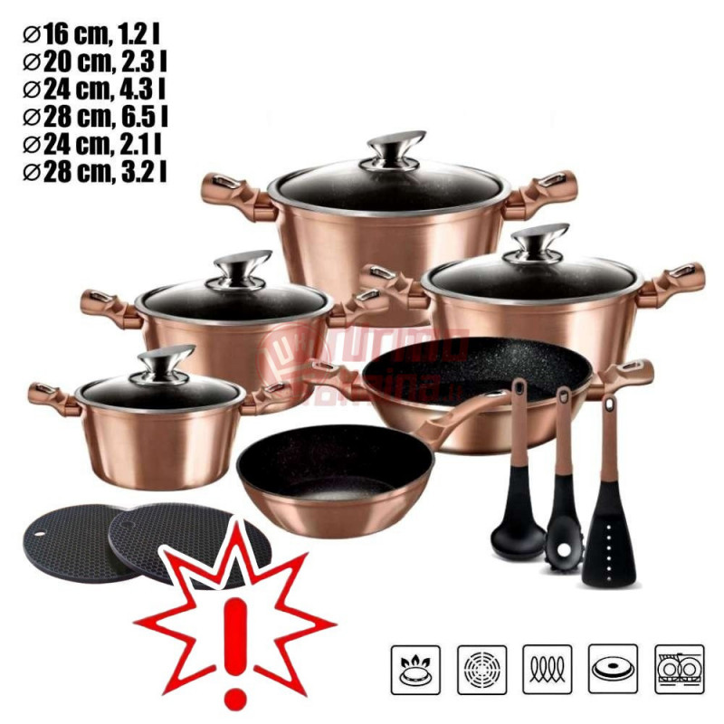 Akmens masės 15 dalių puodų rinkinys ZL-8517 (Prekė su defektu 9902530) Akmens masės 15 dalių puodų rinkinys ZL-8517 (Prekė su defektu 9902530)