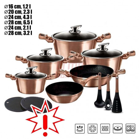 Akmens masės 15 dalių puodų rinkinys ZL-8517 (Prekė su defektu 9902530)