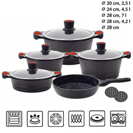 Akmens masės 11 dalių puodų rinkinys ZL-8511