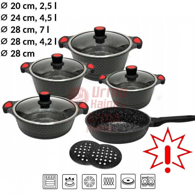 Akmens masės 11 dalių puodų rinkinys ZL-8511 (Prekė su defektu 9902651)