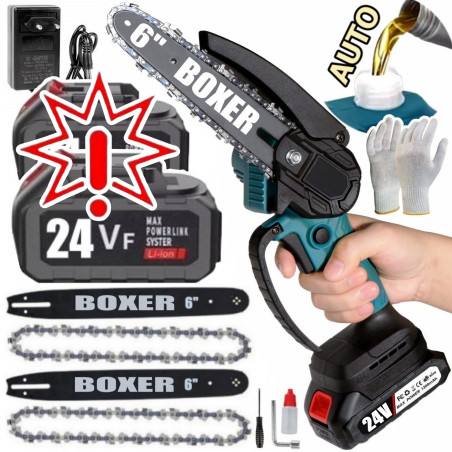 Akumuliatorinis grandininis genėjimo pjūklas BOXER BX3307 6+6 coliai, 2000W (Prekė su defektu 9902678)