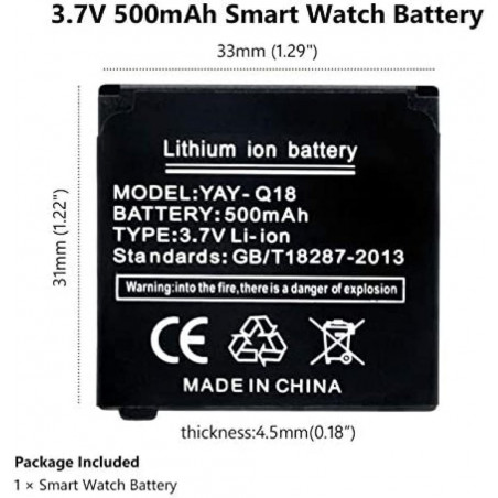 Išmaniojo laikrodžio akumuliatorius Q18, 3.7 V 500 mAh