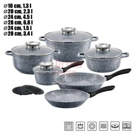 Akmens masės 12 dalių puodų rinkinys ZL-7082