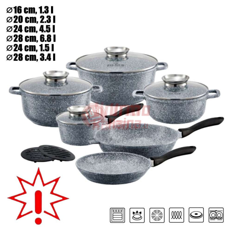 Akmens masės 12 dalių puodų rinkinys ZL-7082 (Prekė su defektu 9902709) Akmens masės 12 dalių puodų rinkinys ZL-7082 (Prekė su defektu 9902709)