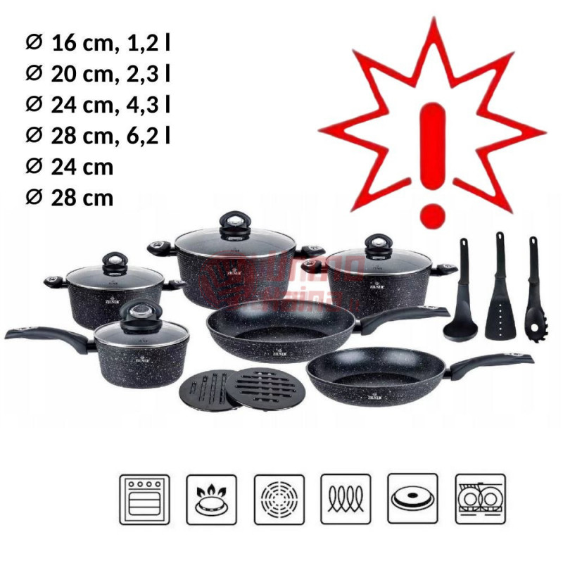 Akmens masės 15 dalių puodų rinkinys ZL-8546 (Prekė su defektu 9902712) Akmens masės 15 dalių puodų rinkinys ZL-8546 (Prekė su defektu 9902712)