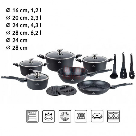 Akmens masės 15 dalių puodų rinkinys ZL-8544