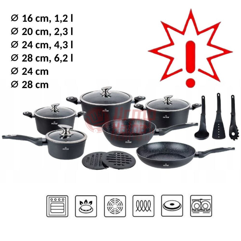Akmens masės 15 dalių puodų rinkinys ZL-8544 (Prekė su defektu 9902716) Akmens masės 15 dalių puodų rinkinys ZL-8544 (Prekė su defektu 9902716)