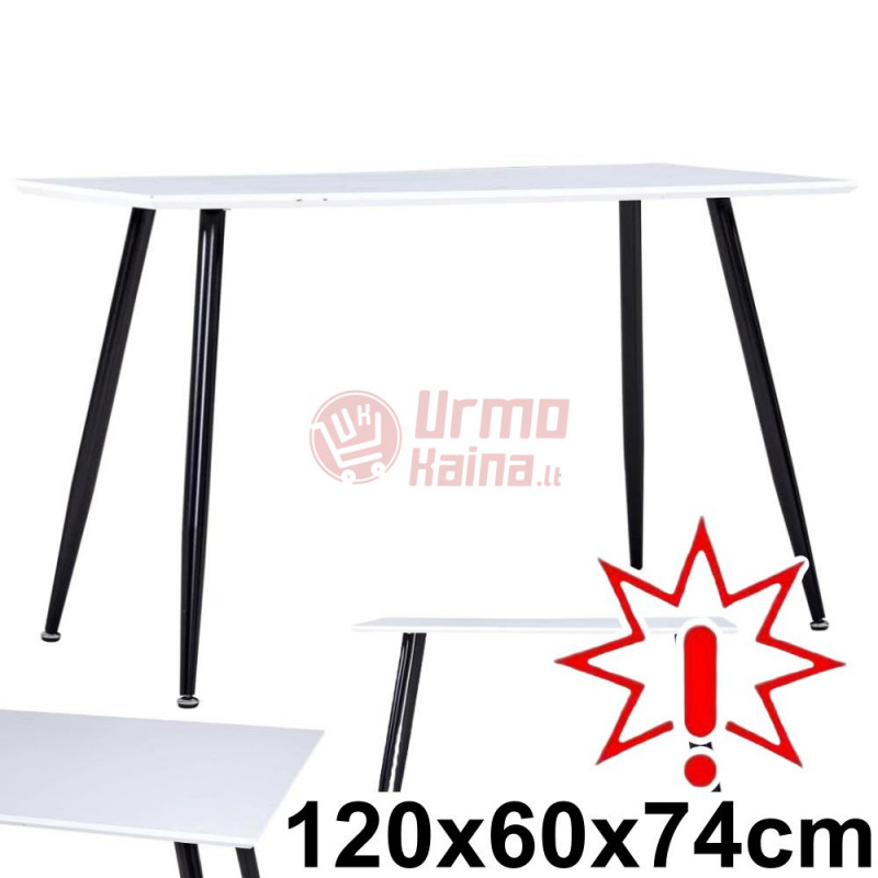 Valgomojo stalas, baltos ir juodos spalvos, 120x60x74cm, MDF (Prekė su defektu 9902747)