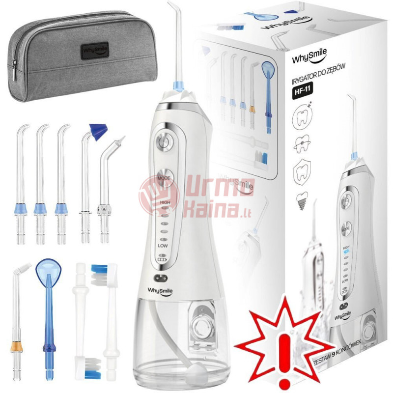 Įkraunamas nešiojamas irigatorius HF-11 + 9 antgaliai (Prekės su defektu 9902749)