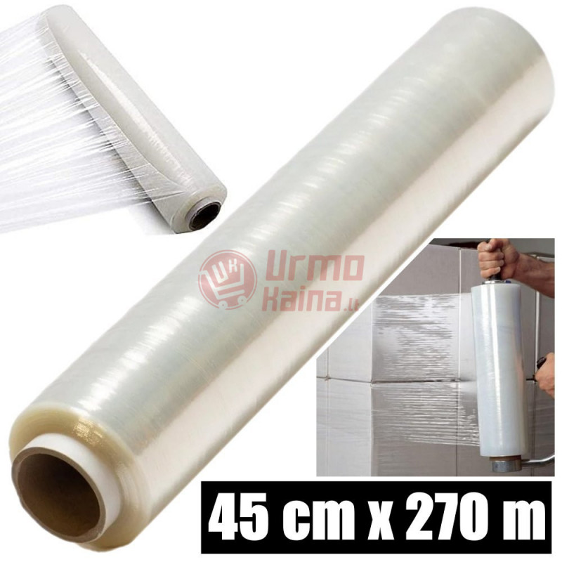 Permatoma pakavimo plėvelė STRETCH 45 cm x 270 m, skaidri Permatoma pakavimo plėvelė STRETCH 45 cm x 270 m, skaidri