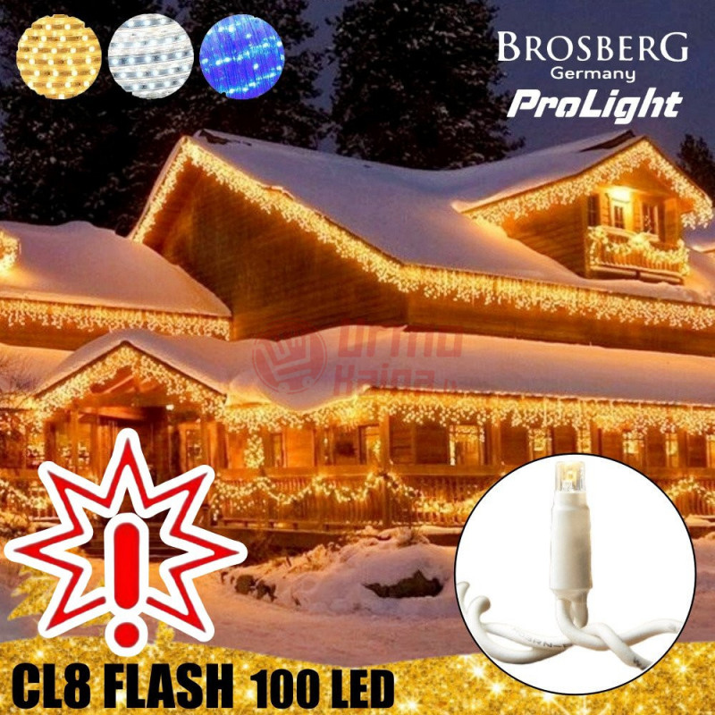100 LED profesionali lauko girlianda varvekliai Brosberg Prolight CL8 Flash, šiltai balta (Prekė su defektu 9902791) 100 LED profesionali lauko girlianda varvekliai Brosberg Prolight CL8 Flash, šiltai balta (Prekė su defektu 9902791)
