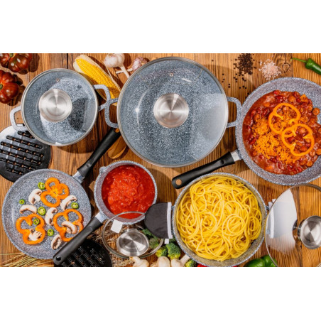 Akmens masės 17 dalių puodų rinkinys ZL-8881 Akmens masės 17 dalių puodų rinkinys ZL-8881