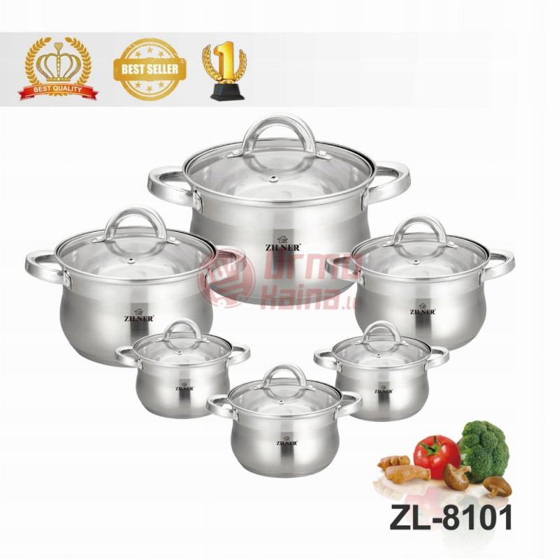Nerūdijančio plieno 12 dalių puodų rinkinys ZL-8101 Nerūdijančio plieno 12 dalių puodų rinkinys ZL-8101