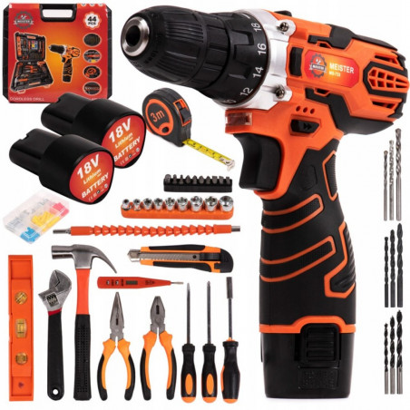 Akumuliatorinis suktuvas-gręžtuvas su įrankių rinkiniu 44 dalys MS733