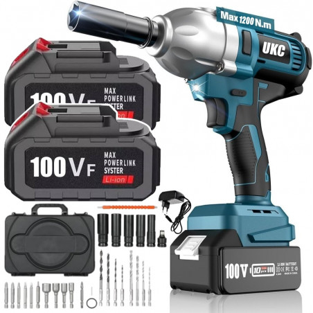 Akumuliatorinis smūginis veržliasukis UKC09 + priedai, 2 akumuliatoriai Akumuliatorinis smūginis veržliasukis UKC09 + priedai, 2 akumuliatoriai