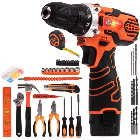 Akumuliatorinis suktuvas-gręžtuvas su įrankių rinkiniu 44 dalys MS733 Akumuliatorinis suktuvas-gręžtuvas su įrankių rinkiniu 44 dalys MS733