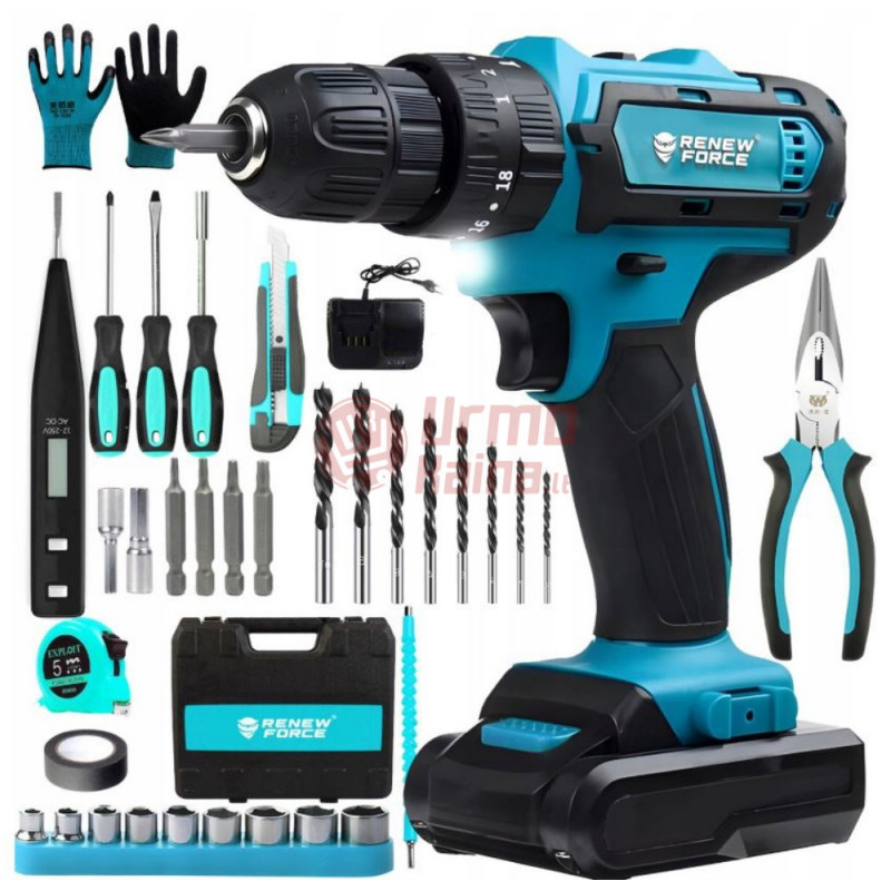 Akumuliatorinis suktuvas-gręžtuvas + priedai RF01 1000W Akumuliatorinis suktuvas-gręžtuvas + priedai RF01 1000W