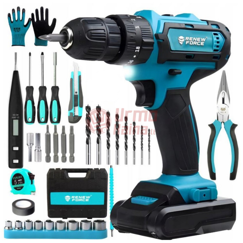 Akumuliatorinis suktuvas-gręžtuvas + priedai RF01E 1000W Akumuliatorinis suktuvas-gręžtuvas + priedai RF01E 1000W