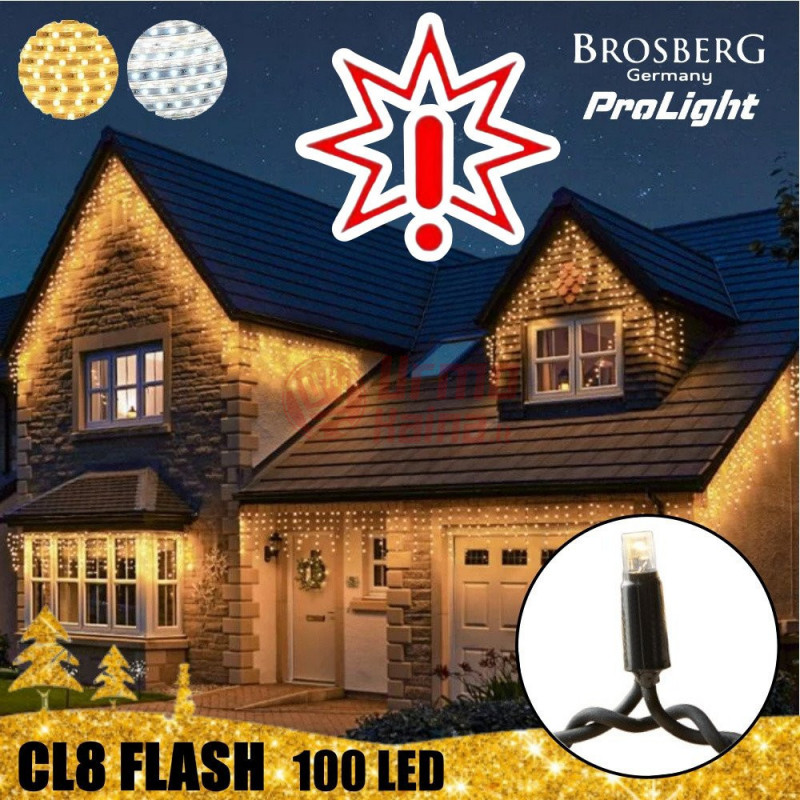 100 LED profesionali lauko girlianda varvekliai Brosberg Prolight CL8 Flash, juodas laidas (Prekė su defektu 9902870)