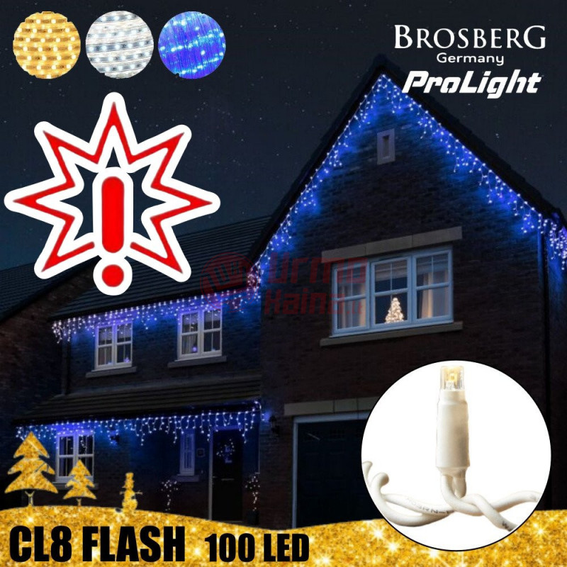 100 LED profesionali lauko girlianda varvekliai Brosberg Prolight CL8 Flash, mėlynos spalvos šviesa (Prekė su defektu 9902906)