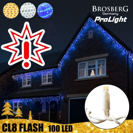 100 LED profesionali lauko girlianda varvekliai Brosberg Prolight CL8 Flash, mėlynos spalvos šviesa (Prekė su defektu 9902906)