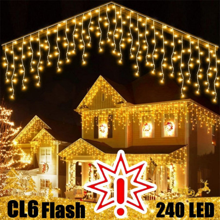 240 LED girlianda varvekliai 7.5M, WW, Flash (Prekė su defektu 9902908)