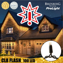 100 LED profesionali lauko girlianda varvekliai Brosberg Prolight CL8 Flash, juodas laidas (Prekė su defektu 9902909)