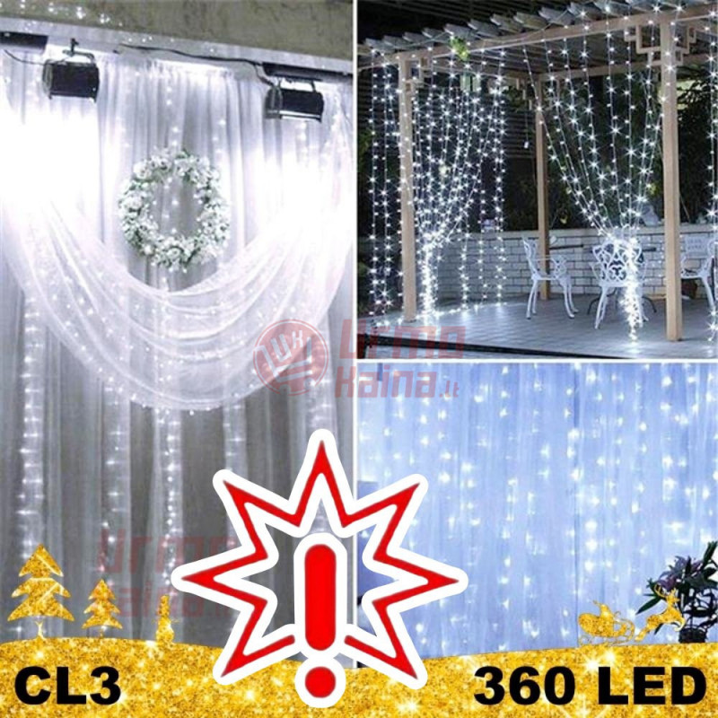360 LED 3x3 girlianda Užuolaida – Krioklys STANDART CL3 (Prekė su defektu 9902918)