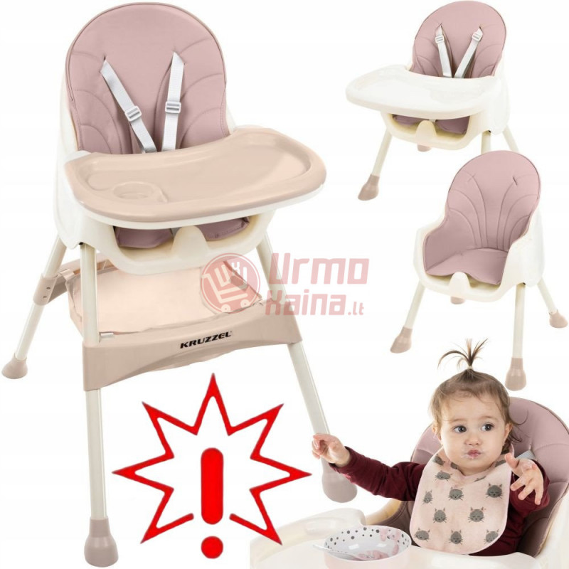 Sulankstoma maitinimo kėdutė 3in1 Kruzzel HC02, rožinė (Prekė su defektu 9902921)