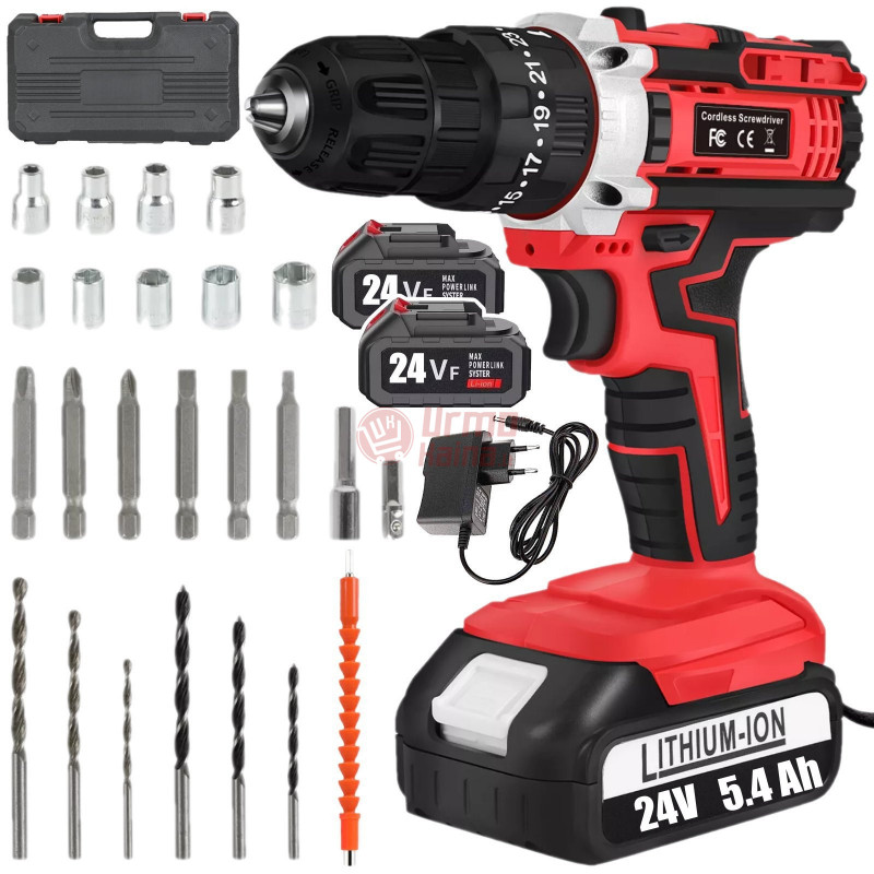 Akumuliatorinis suktuvas-gręžtuvas, 2 akumuliatoriai su krovikliu + priedai MS711