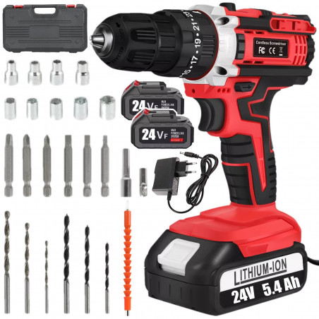 Akumuliatorinis suktuvas-gręžtuvas, 2 akumuliatoriai su krovikliu + priedai MS711