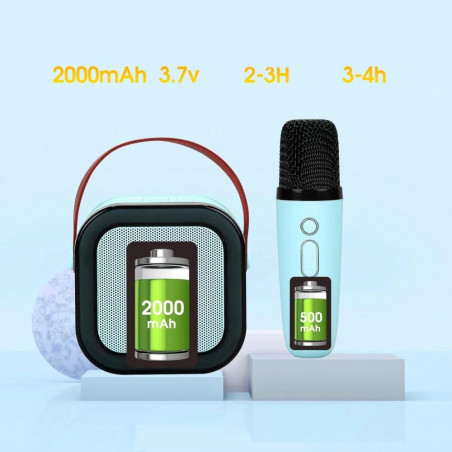 Nešiojama kolonėlė su dviem karaokė mikrofonais RF