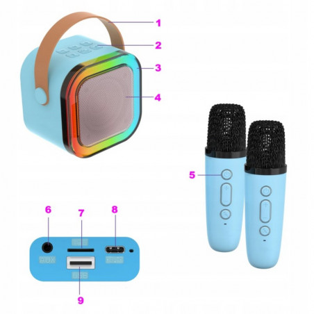 Nešiojama kolonėlė su dviem karaokė mikrofonais RF