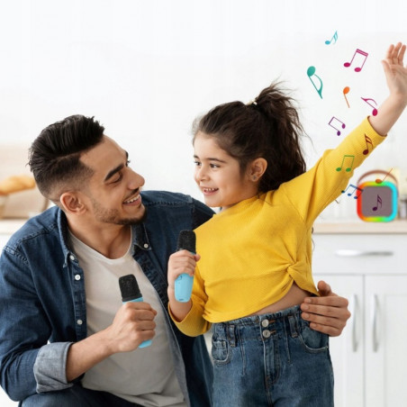 Nešiojama kolonėlė su dviem karaokė mikrofonais RF