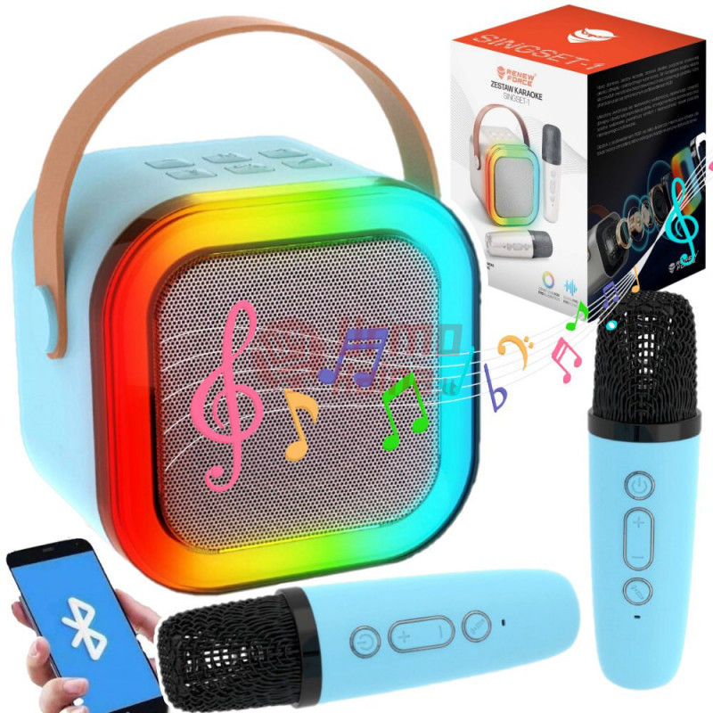 Nešiojama kolonėlė su dviem karaokė mikrofonais RF