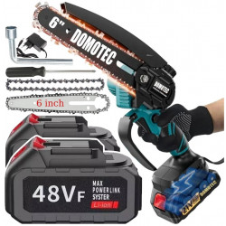 Akumuliatorinis grandininis genėjimo pjūklas DOMOTEC DM03 + kroviklis ir 2 akumuliatoriai, 6", 500 W