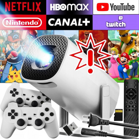 Projektorius, žaidimų konsolė YZ300, 4K, Wi-Fi, Android + 2 žaidimų pulteliai (Prekė su defektu 9902943)