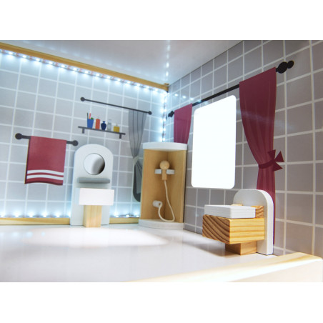 Medinis lėlių namelis su priedais ir LED LULILO