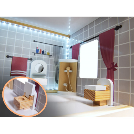 Medinis lėlių namelis su priedais ir LED LULILO