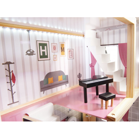 Medinis lėlių namelis su priedais ir LED LULILO