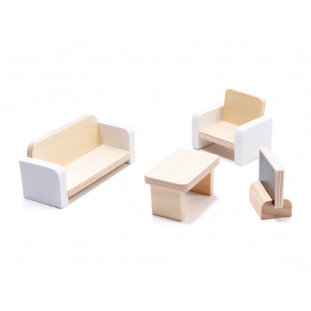 Medinis lėlių namelis su priedais ir LED LULILO