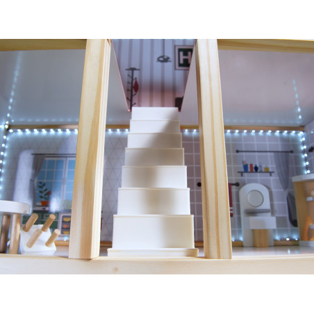 Medinis lėlių namelis su priedais ir LED LULILO