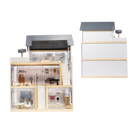 Medinis lėlių namelis su priedais ir LED LULILO