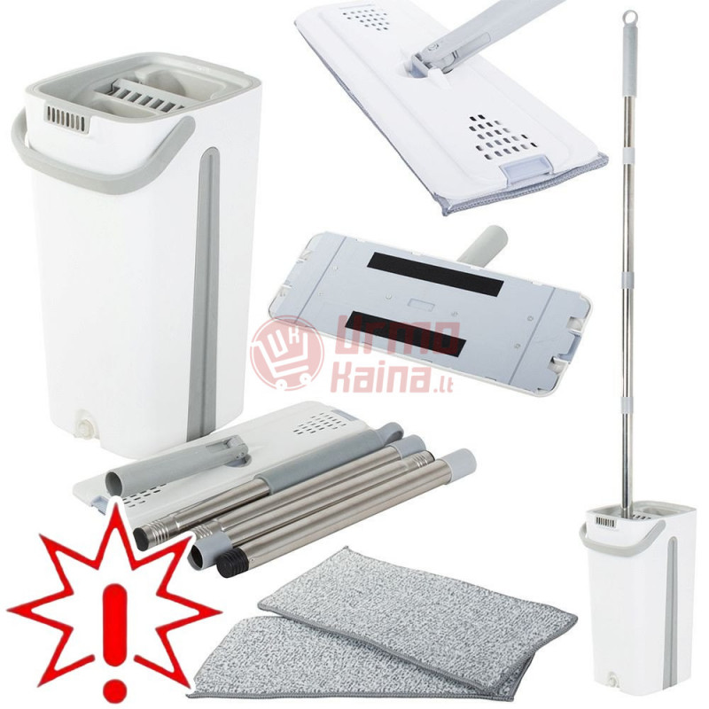 Grindų šluota su nugręžimo kibiru + 2 šluostės (Prekė su defektu 9902950)