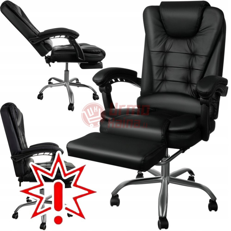 Biuro kėdė su atrama kojoms MLT01 juoda (Prekė su defektu 9902963)