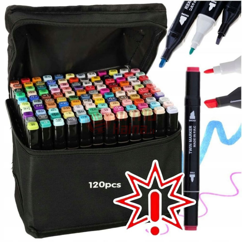 Dvipusiai SKETCH markeriai flomasteriai su dėklu 120 vnt