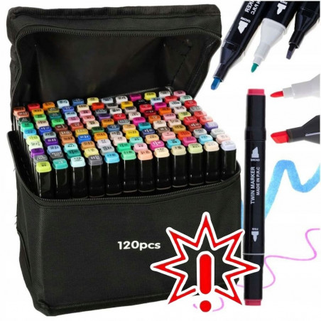 Dvipusiai SKETCH markeriai flomasteriai su dėklu 120 vnt