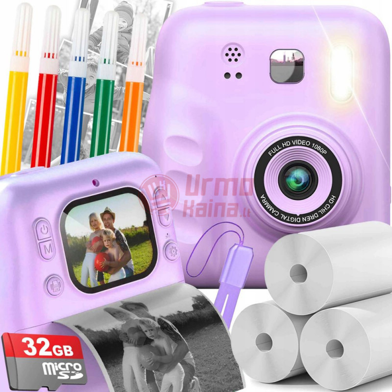 Momentinis vaikiškas fotoaparatas su spausdintuvu IW681 + 32 GB SD kortelė