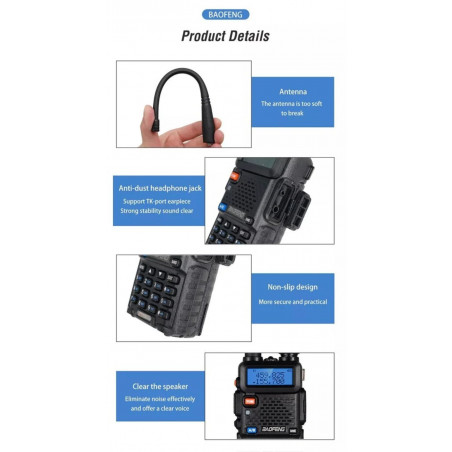 Racijų su ausinėmis komplektas Baofeng 5R 2 vnt.