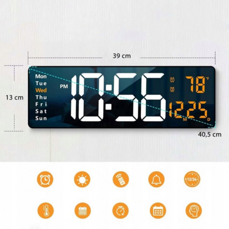 LED skaitmeninis sieninis laikrodis 39x13 cm